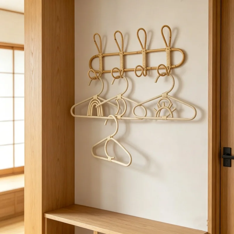 Baby Nursery Wardrobe - 1 Stück Rattan Boho Kinderkleiderbügel Robuster