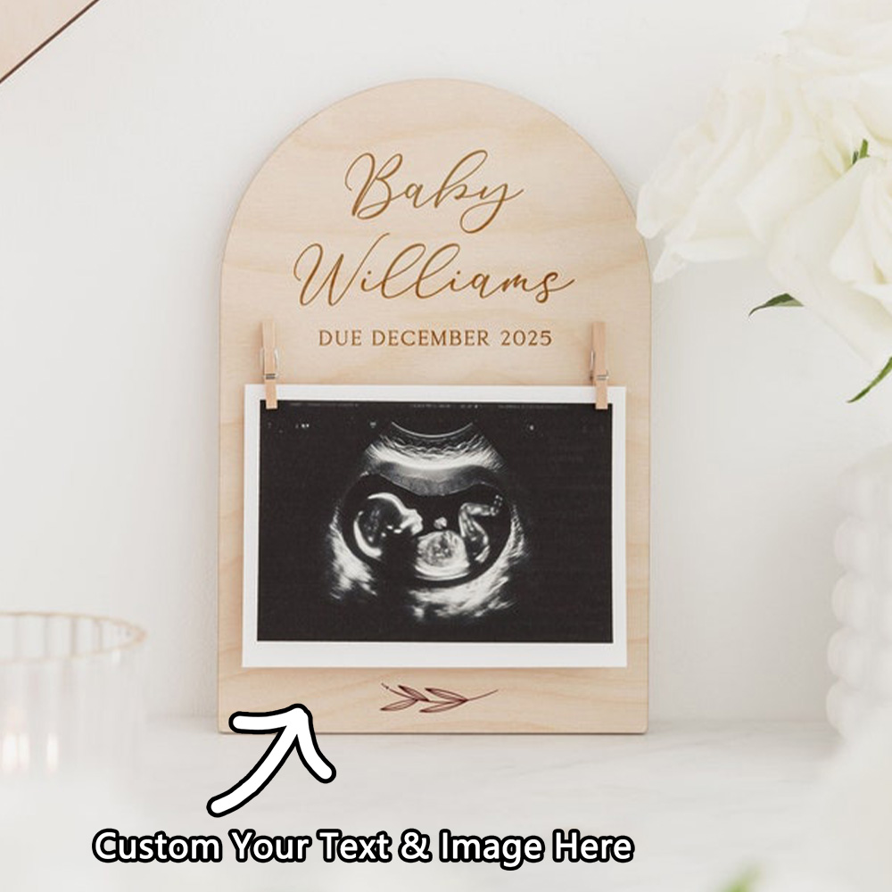 Photo Frame Baby - Personalisiertes Schwangerschaftsankündigungsschild | Holzschild „ Due