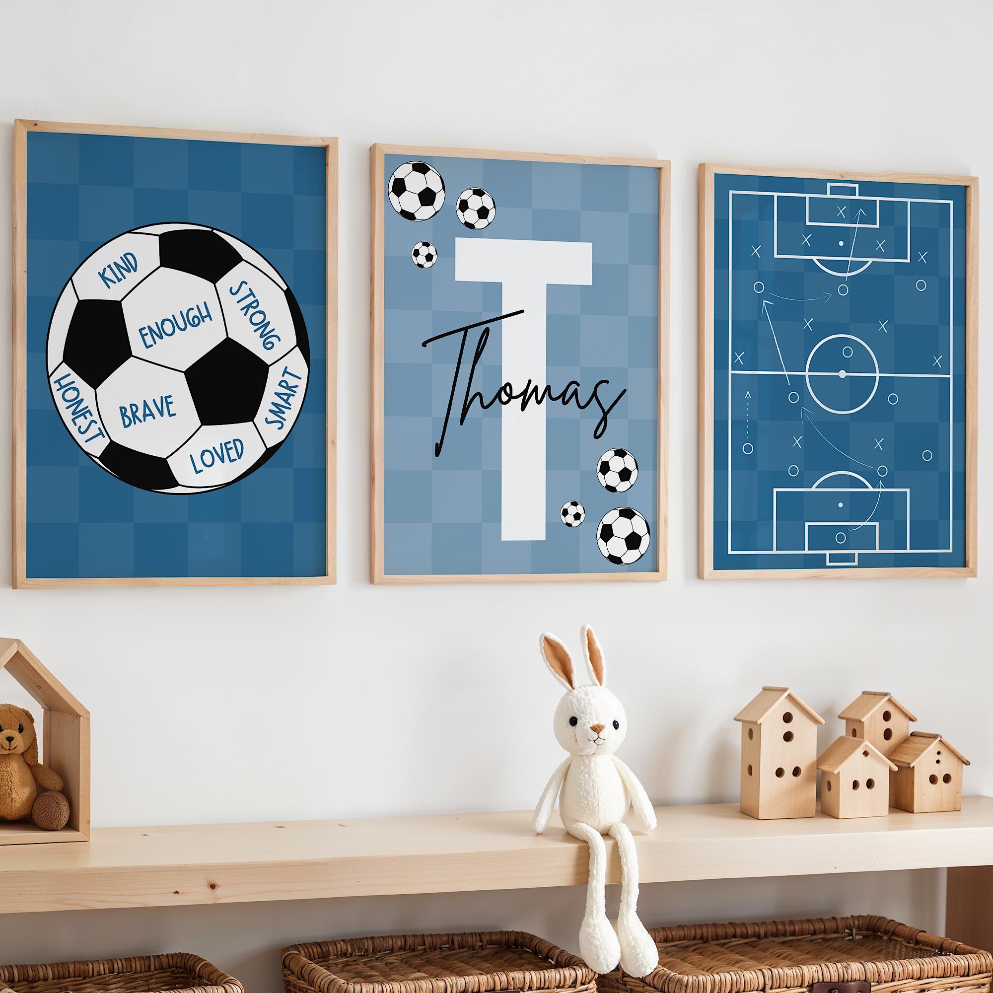Baby Nursery Wall Art - Benutzerdefinierte Fußball-Wandkunst-Set, Affirmation für Jungen, Fußball-Themen-Kinderzimmer-Fußball-Poster,