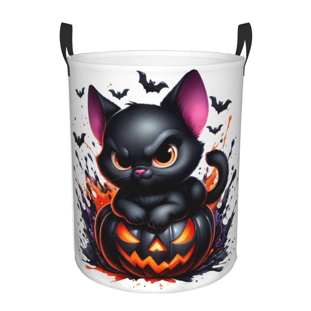 Baby Nursery Laundry Basket - Halloween-Wäschekorb mit schwarzen Katzen und Kürbissen,