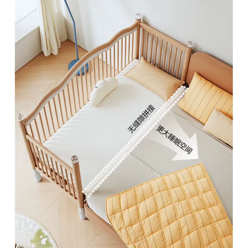 Baby Nursery Co - Massivholz-Babybett mit Mehrfunktionalem Beistellbett und Sicherheitsgitter
