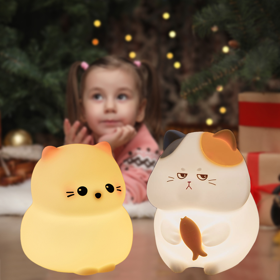 Baby Nursery Table Lamp - Süßes Kitty-LED-Nachtlicht, wiederaufladbar, Silikon, Katzen-Tischlampe für