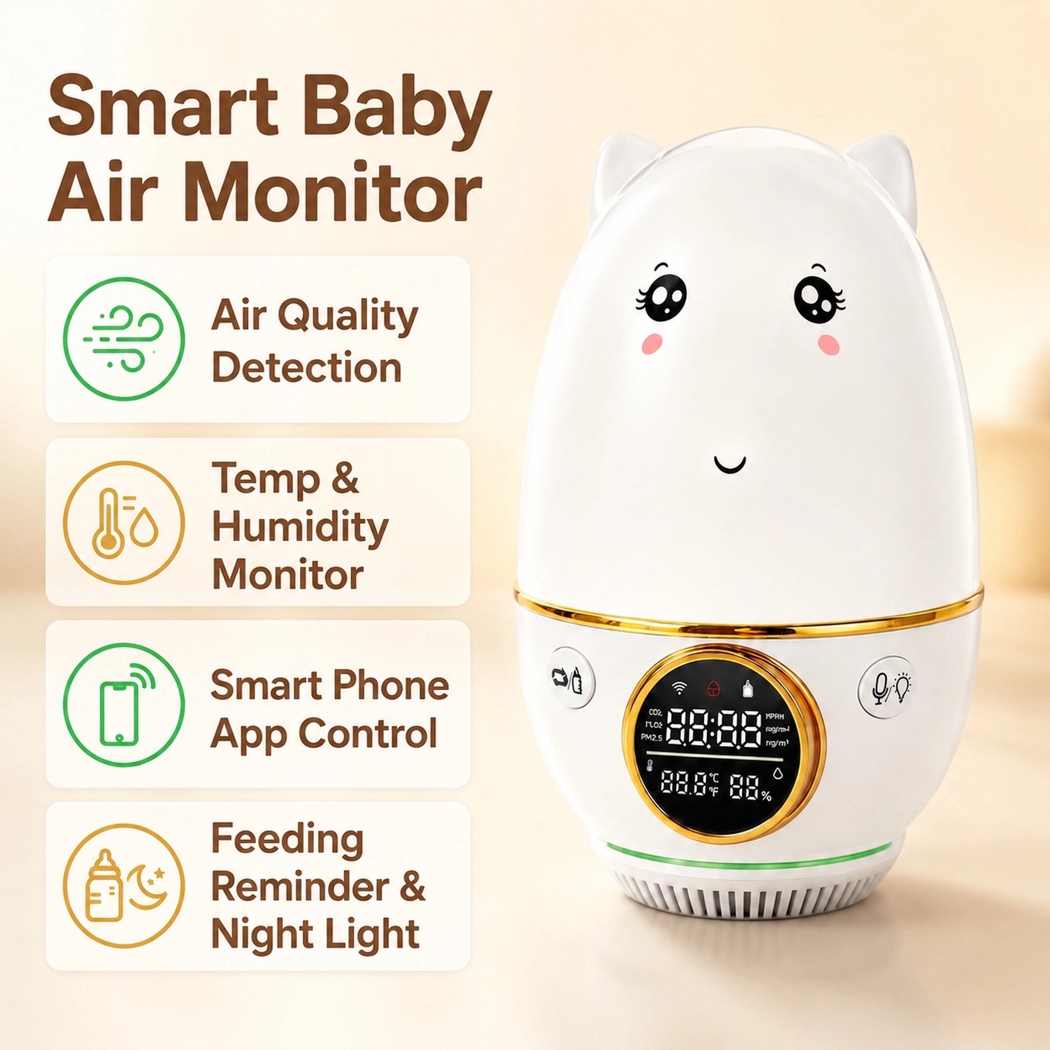 Baby Nursery Co - HoldPeak Baby Monitor CO₂±50ppm Temp±1 ℃