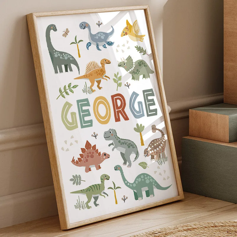 Baby Nursery Wall Art - Niedlicher Dinosaurier T-Rex Brachiosaurus Kinderzimmer Wandkunst