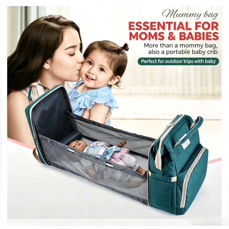 Baby Nursery Hospital - Großer Wickelrucksack mit Wickelunterlage, faltbarem Babybett-Design