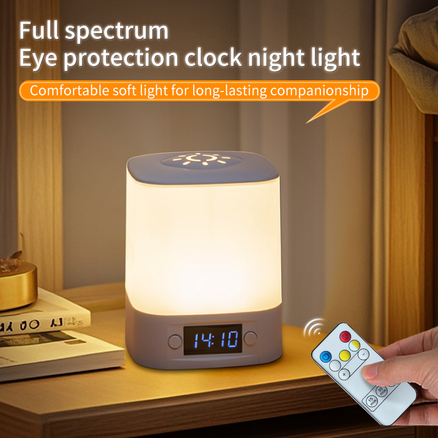 Baby Nursery Table Lamp - Tragbares LED-Nachtlicht mit Uhrzeitanzeige, wiederaufladbare Fernbedienung