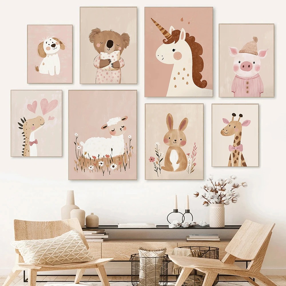 Baby Nursery Wall Art - Nordic Rosa Niedlichen Cartoon Tier Fuchs