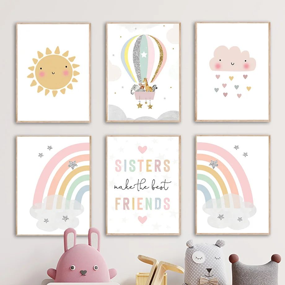 Baby Nursery Products - Giraffe Elefant Heißluftballon Sonne Regenbogen Kinderzimmer
