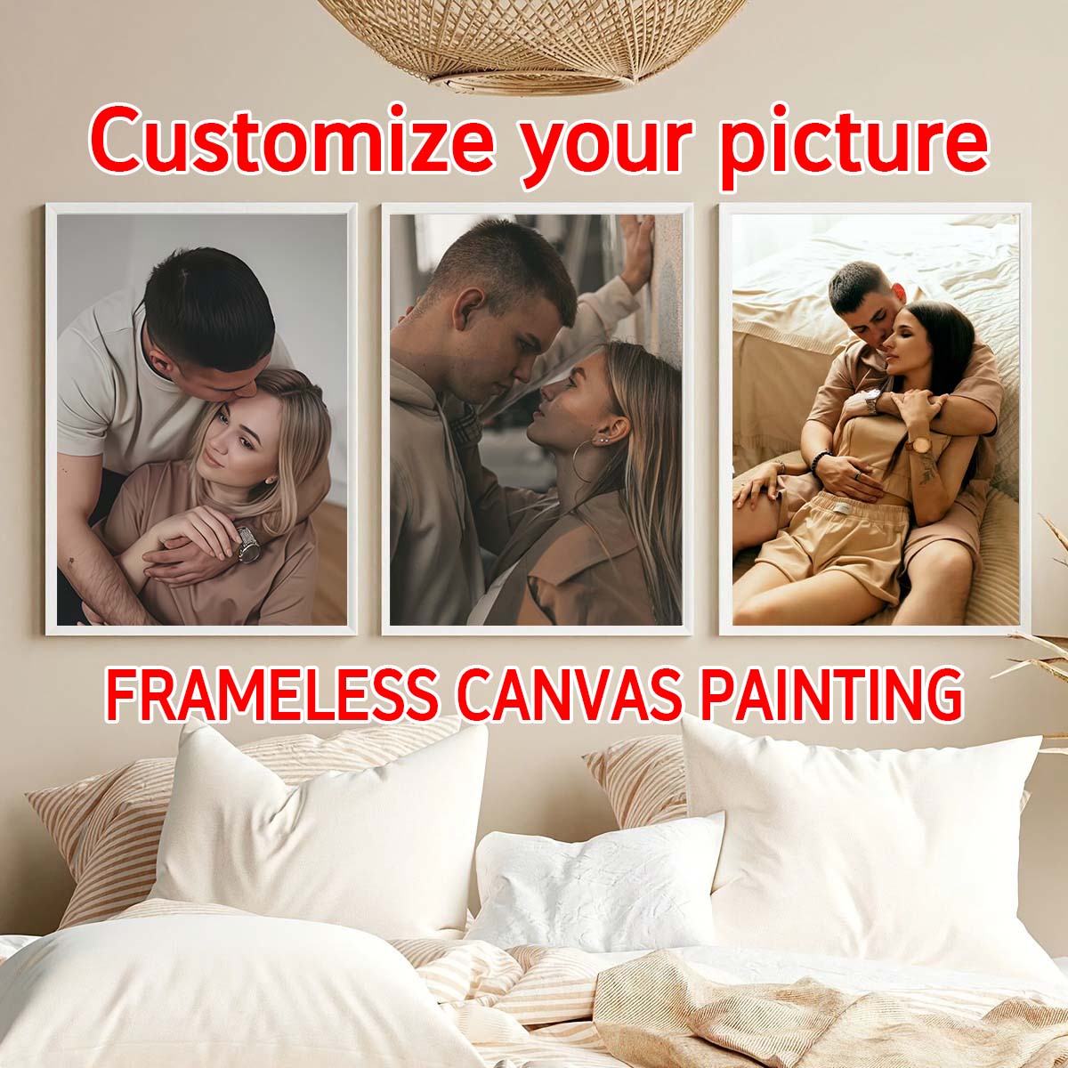 Photo Frame Baby - Triptychon - 2D-Foto-Holzrahmen mit individuellem Ölgemälde