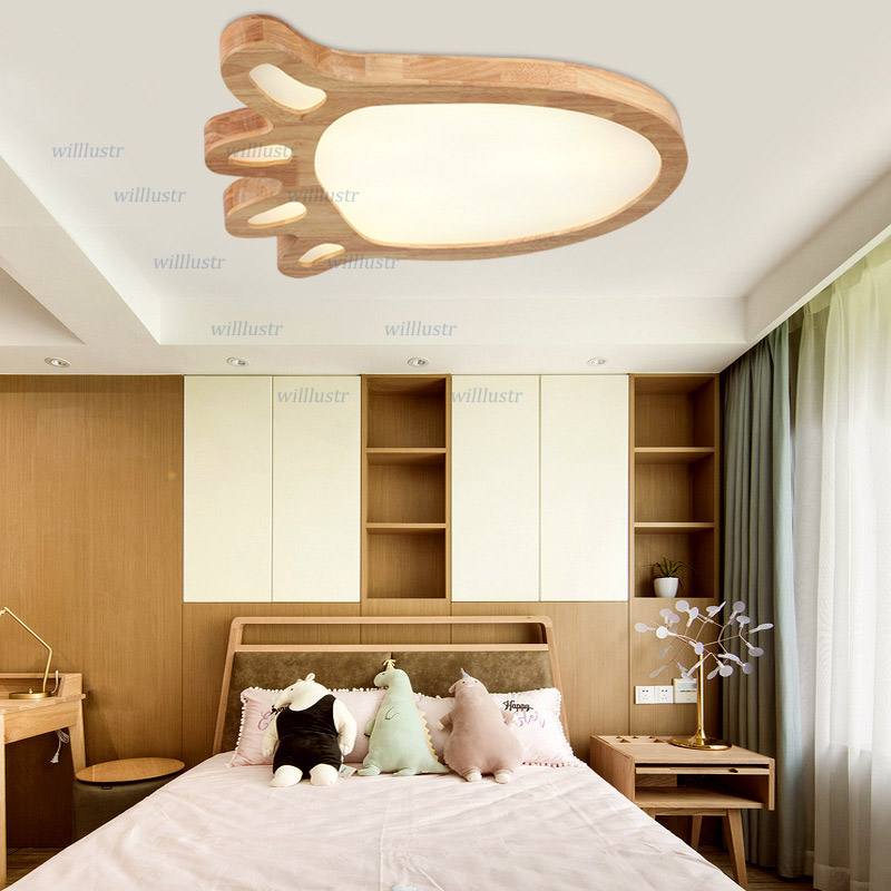 Baby Nursery Ceiling Light - Minimalistische Holz-Deckenleuchte, Wolkenfuß, Stern, modernes LED-Licht,