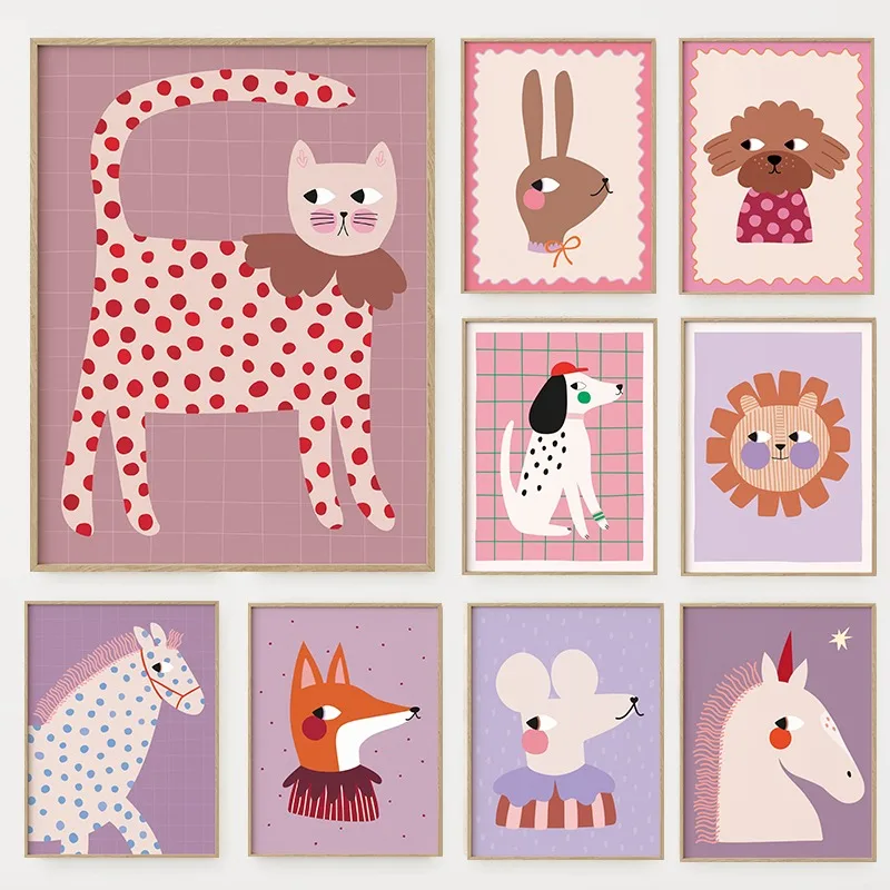 Baby Nursery Wall Art - Cartoon Niedliche Tiere Illustrationsposter Hund Katze