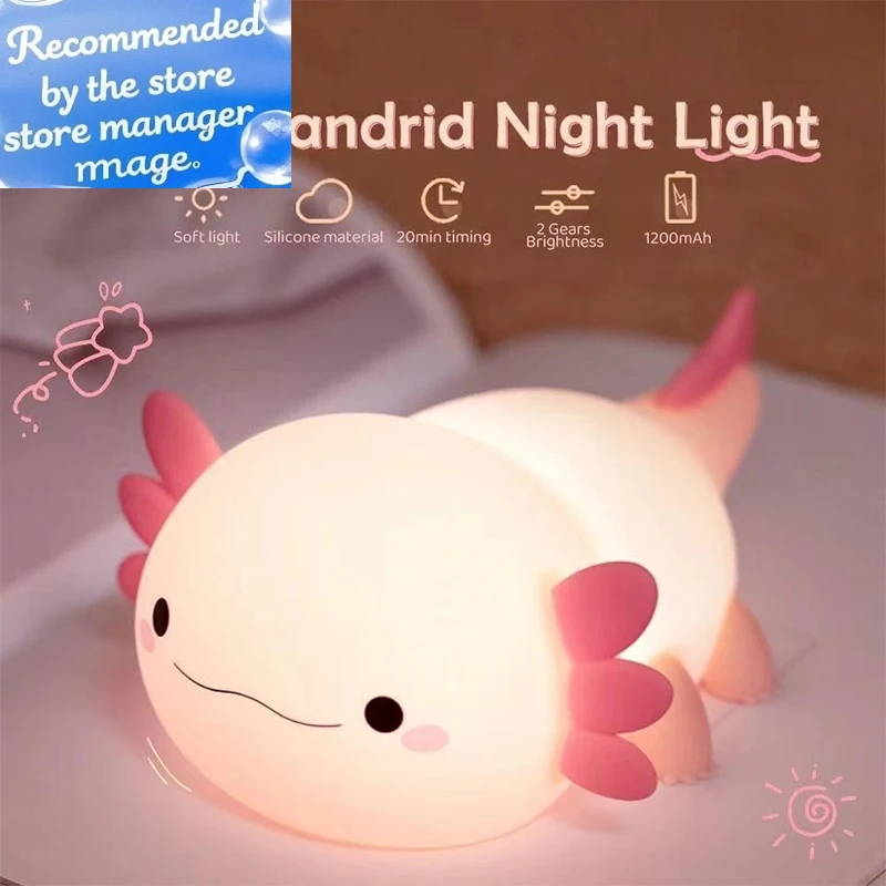 Baby Nursery Table Lamp - Niedliches Axolotl-Nachtlicht, Silikon-Schlaflampe für Kinderzimmer, Touch-Control-Nachtlichter,