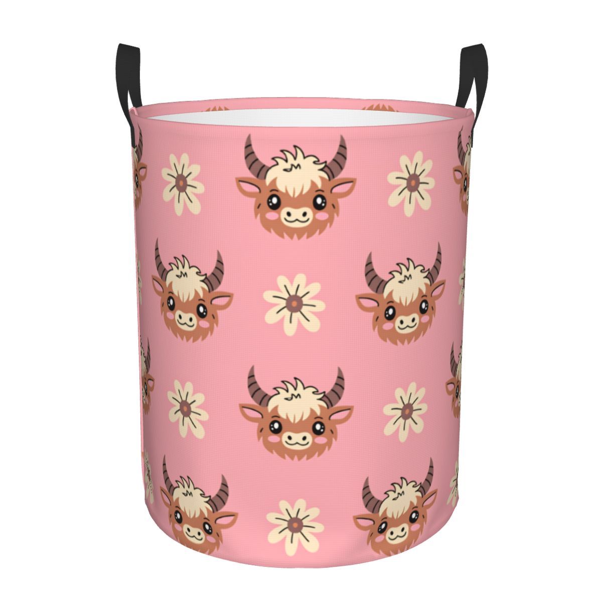 Baby Nursery Laundry Basket - Niedlicher Wäschekorb mit Highland-Kuh-Motiv, zusammenklappbarer Wäsche-