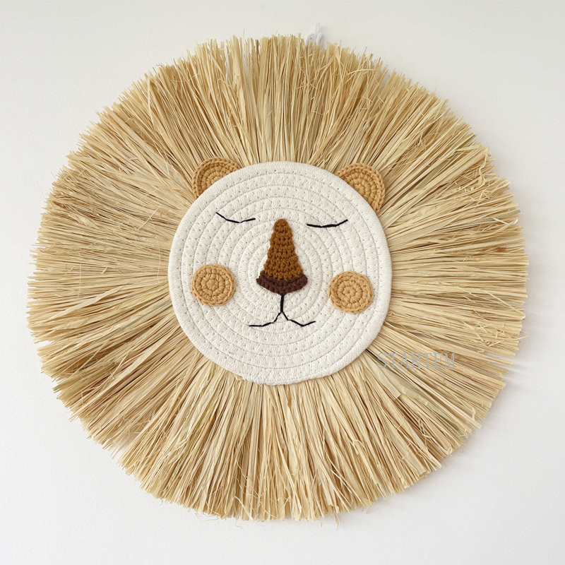 Baby Nursery Products - INS Nordische Handgefertigte Löwen-Wanddekoration Baumwollfaden Stroh