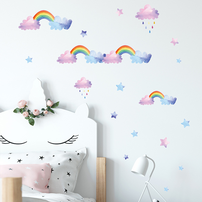 Baby Nursery Wardrobe - Cartoon-Wolken-Regenbogen-Wandaufkleber für Baby- und Kinderzimmer, Schlafzimmer,