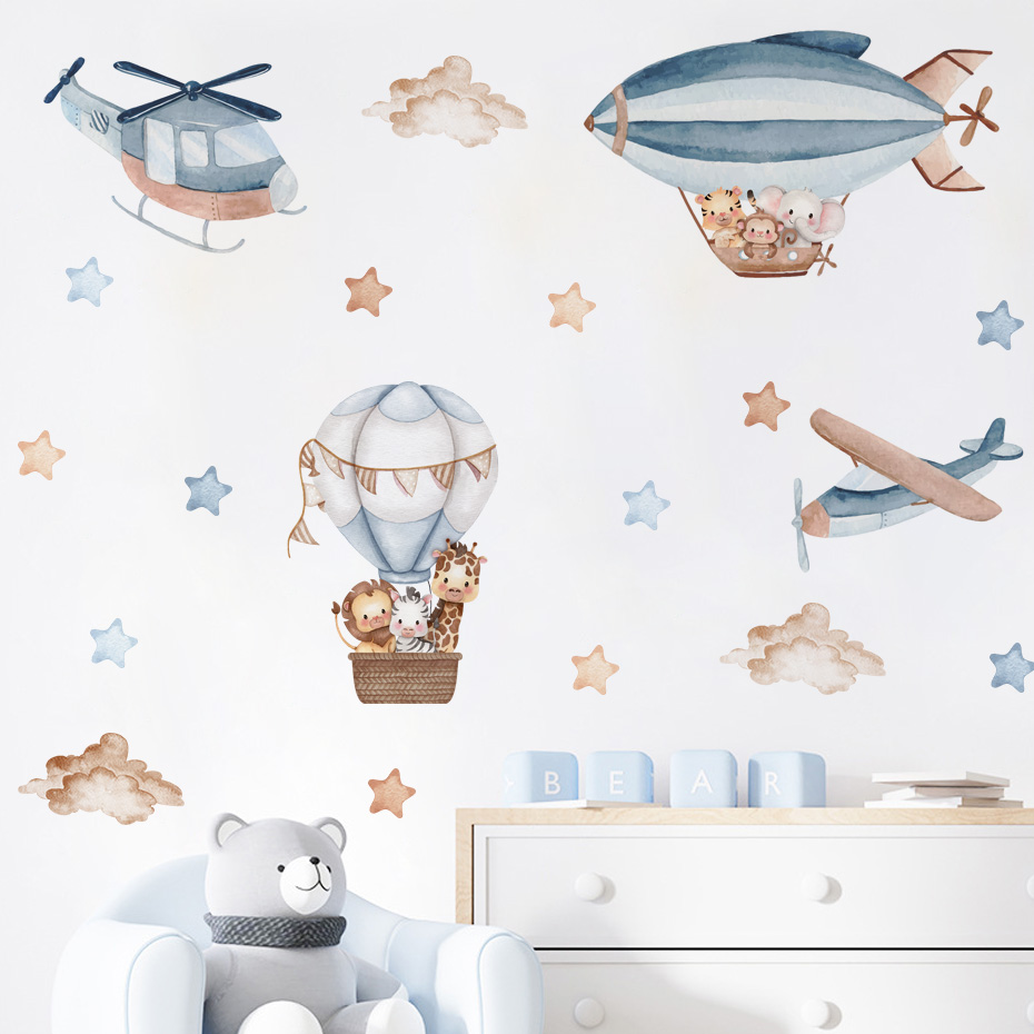 Baby Nursery Products - Aquarell Tiere Heißluftballon Wolken Wandaufkleber für