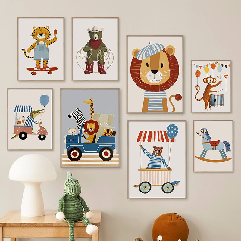 Baby Nursery Products - Lustige Cartoon-Tier Auto Ballon Kinderzimmer Wandkunst