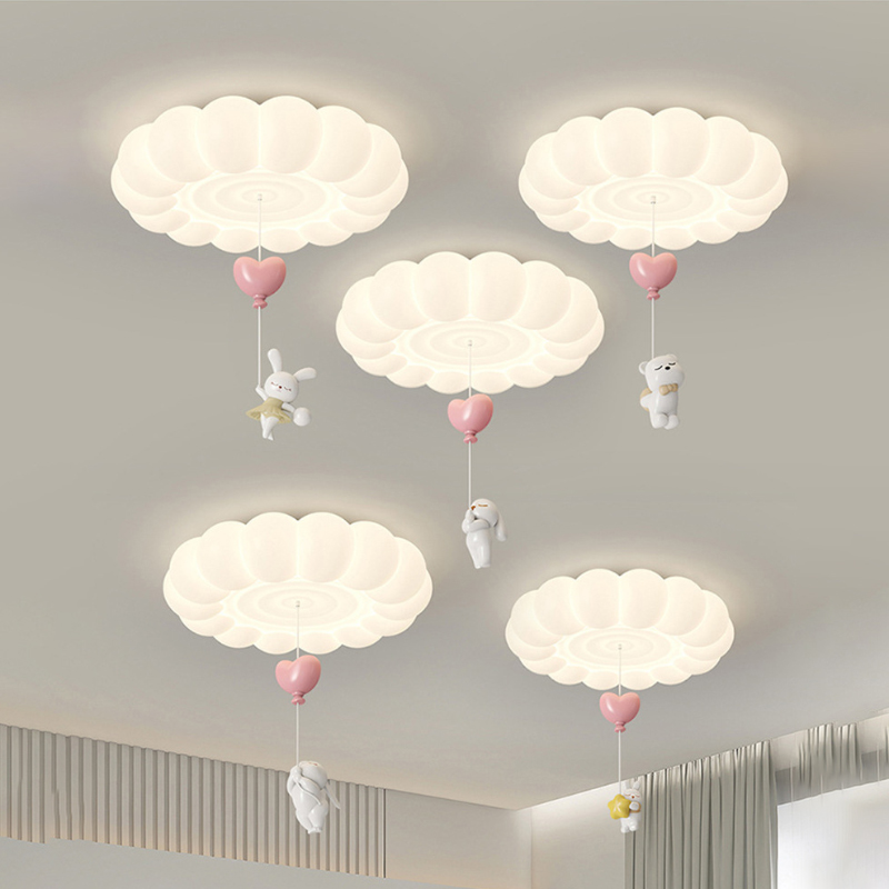 Baby Nursery Ceiling Light - Kinderzimmer Deckenleuchten im Creme-Stil, LED-Blasenwolken-Kaninchenleuchte, warmes