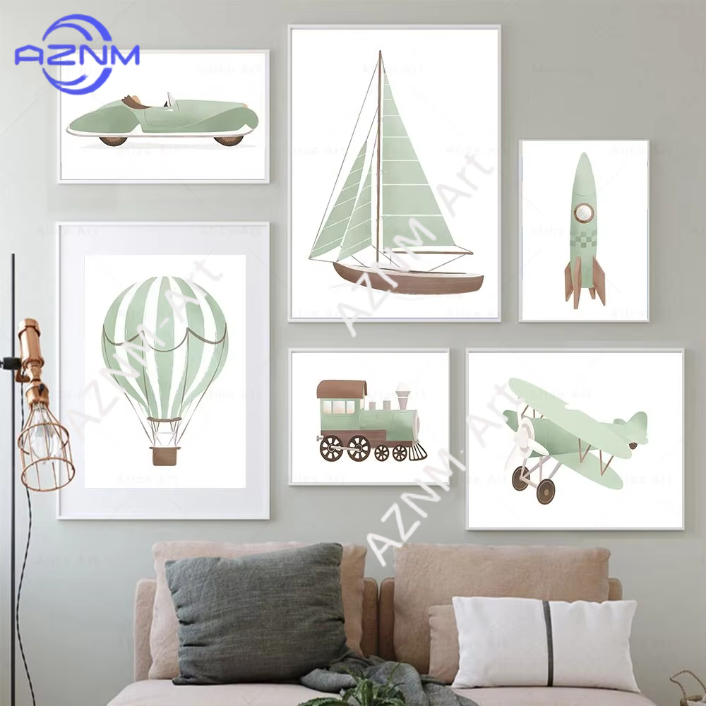 Baby Nursery Wall Art - 1 Stück Flugzeug Heißluftballon Nautisches Segelboot