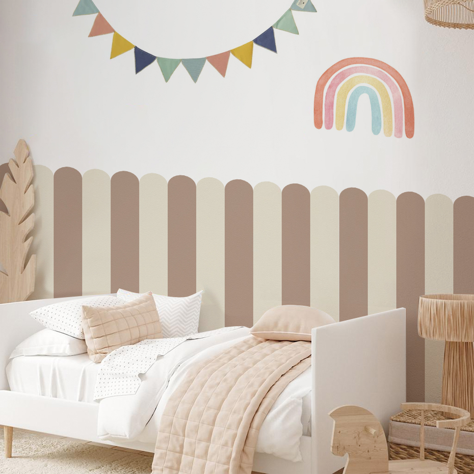 Baby Nursery Wall Art - Mehrfarbige vertikal gestreifte Bogen-Tapete für Kinderzimmer,