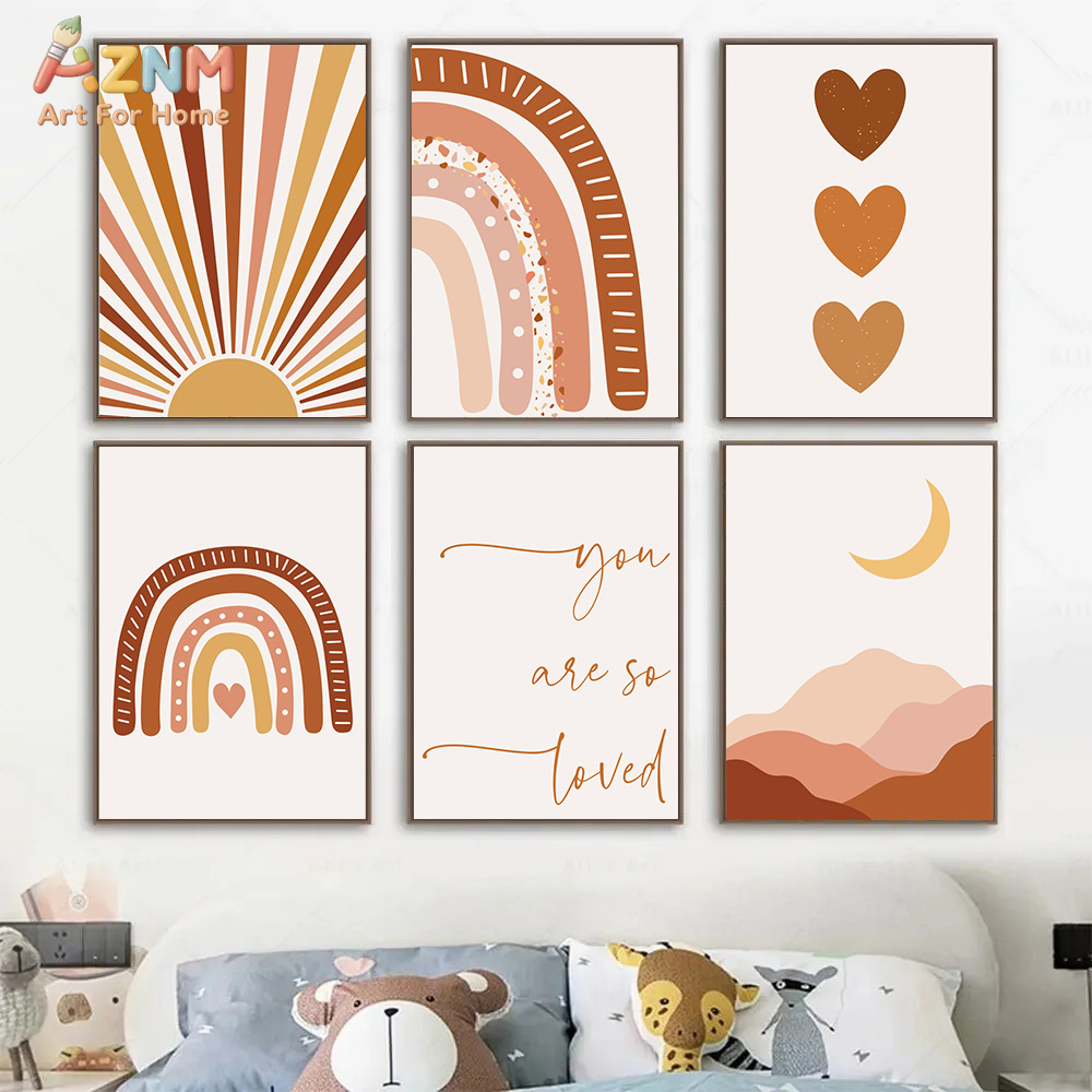 AZNM Boho-Sonnen-Mond-Regenbog – Baby Nursery Wall Art Bewertung und Preis