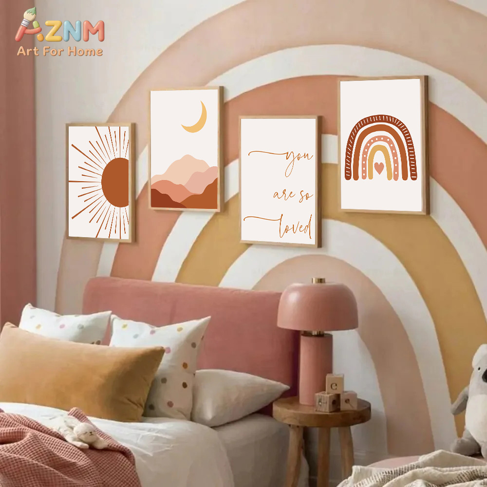 AZNM Boho-Sonnen-Mond-Regenbog – Baby Nursery Wall Art Bewertung und Preis