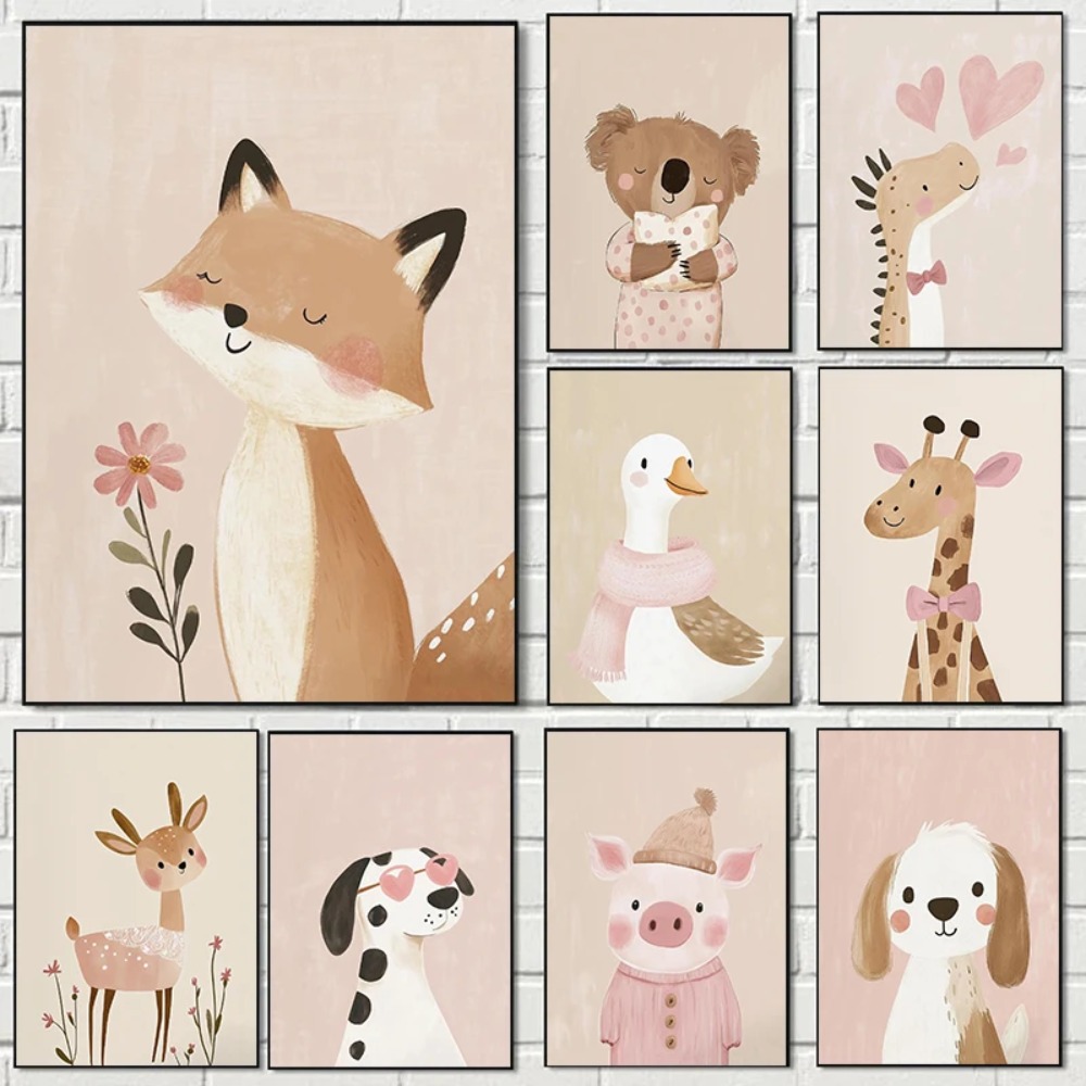 Nordic Rosa Niedlichen Cartoon – Baby Nursery Wall Art Bewertung und Preis